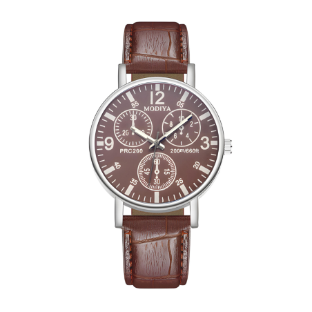 Montre à Quartz pour Hommes Modiya Bracelet en Cuir PU avec 3 Petit Cadran Modèle 999 Marron — ECO · Smarty Paris 18e